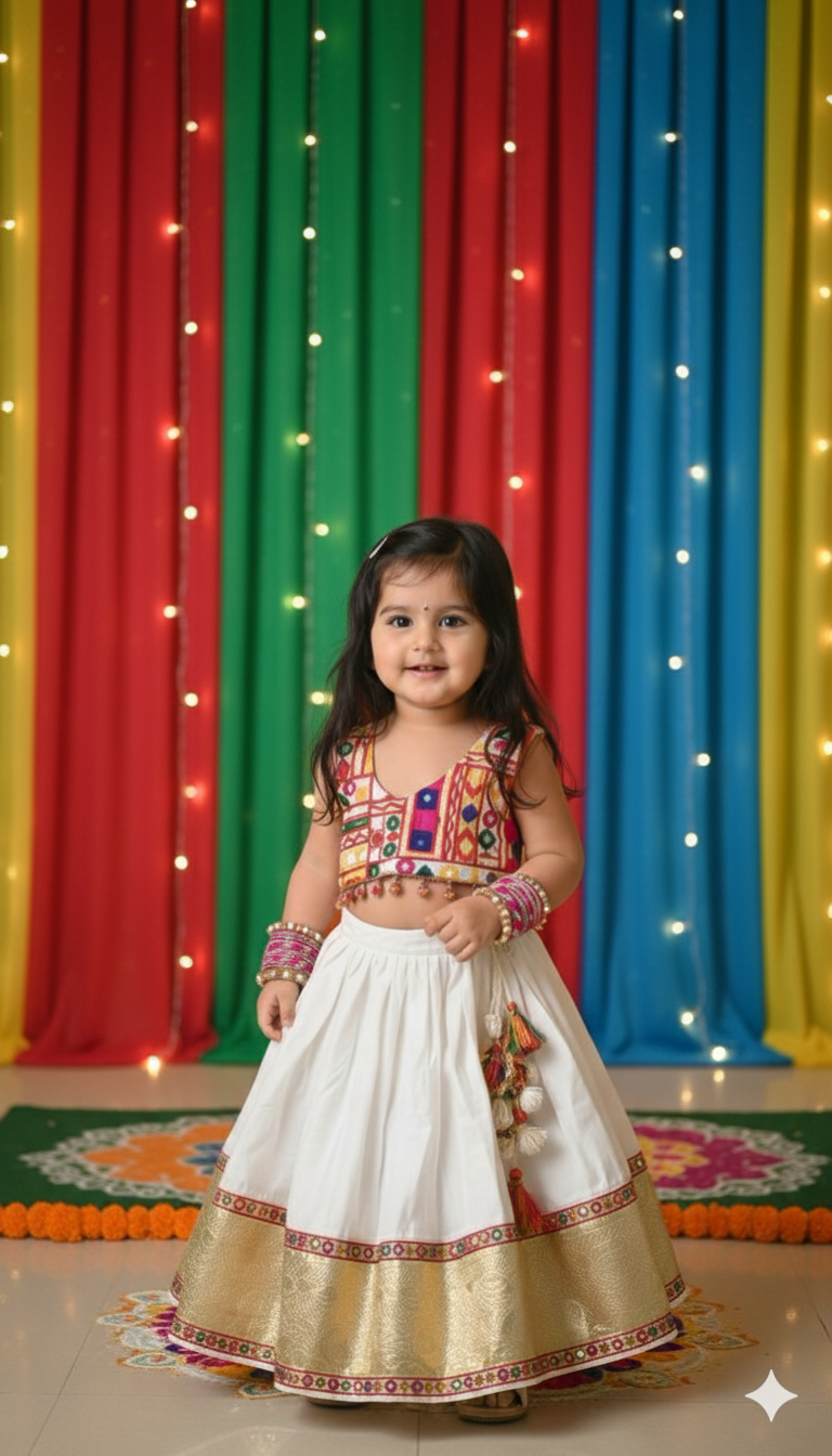 Navratri Lehenga Choli Set - White - Image 3
