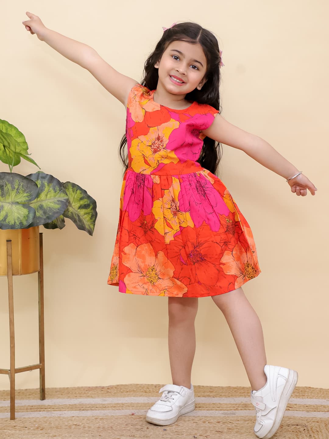 Girls Cotton Floral Dress - Image 4
