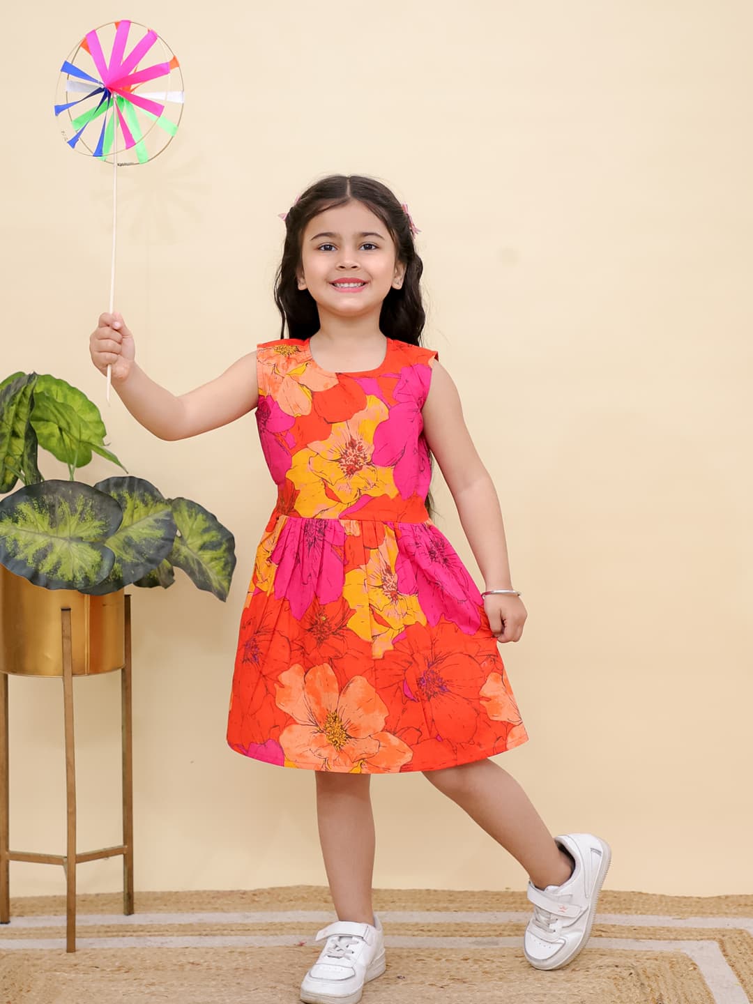 Girls Cotton Floral Dress - Image 3