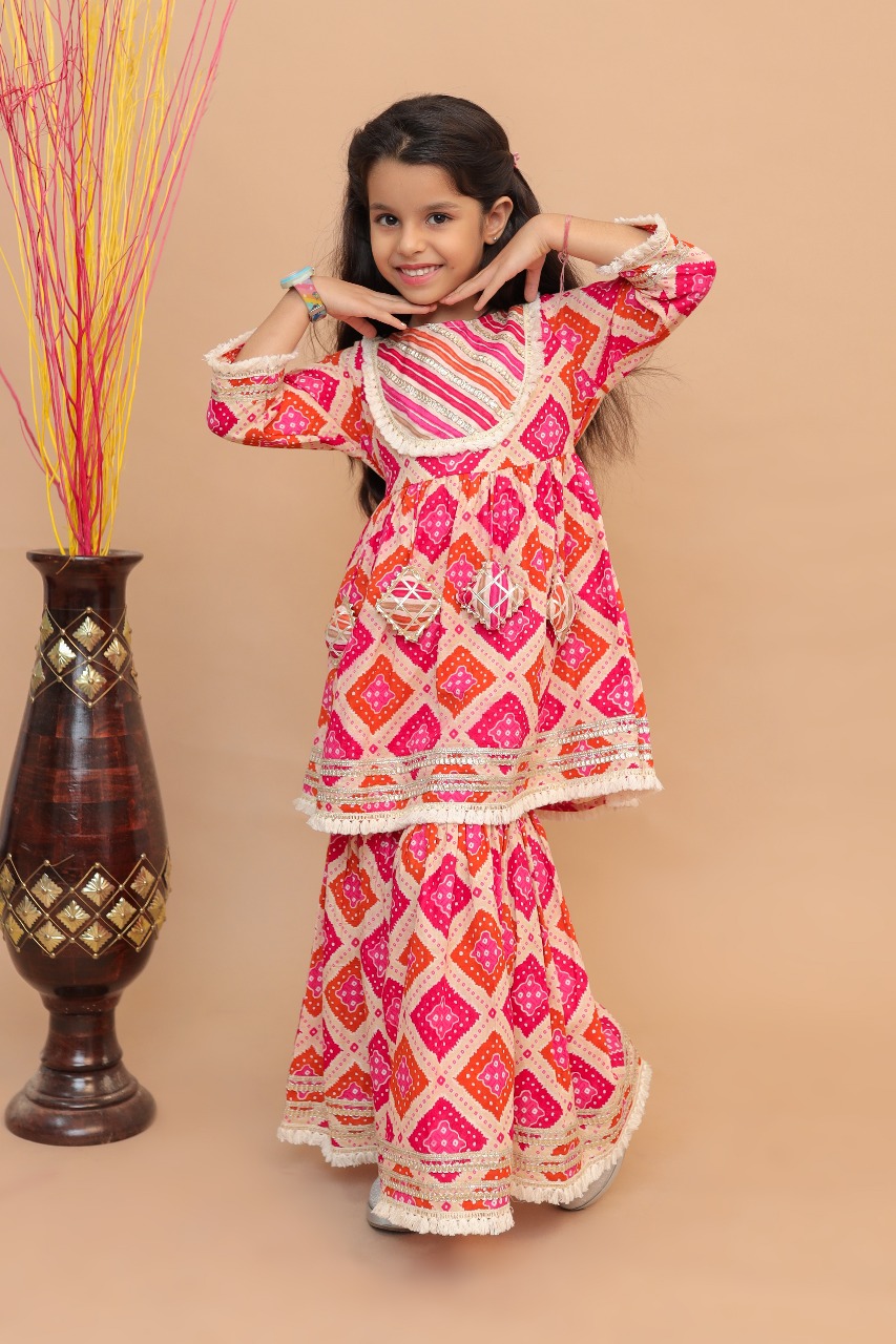 Pink Floral Sharara Set for Girls