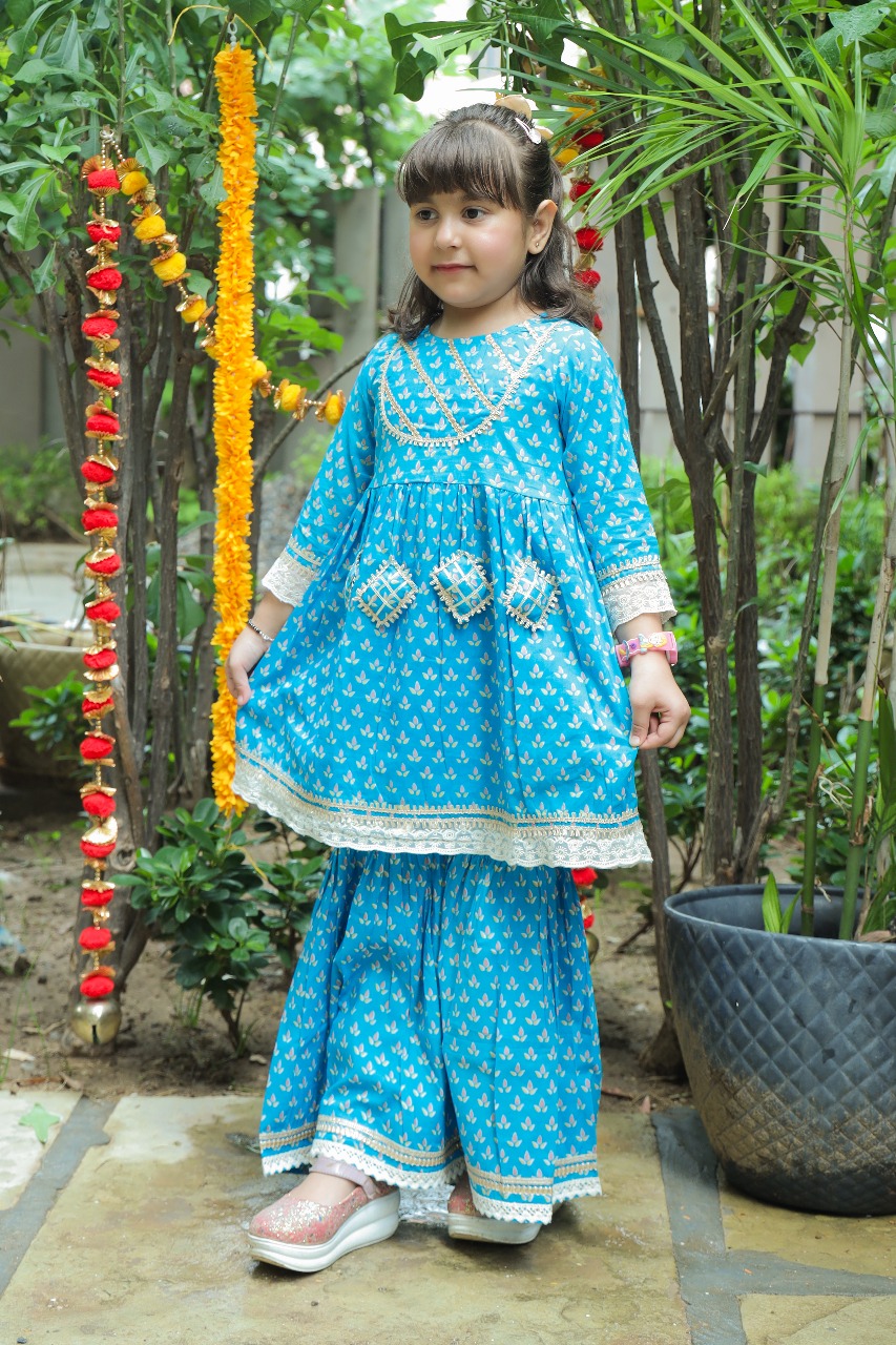 Pink Floral Sharara Set for Girls - Image 3